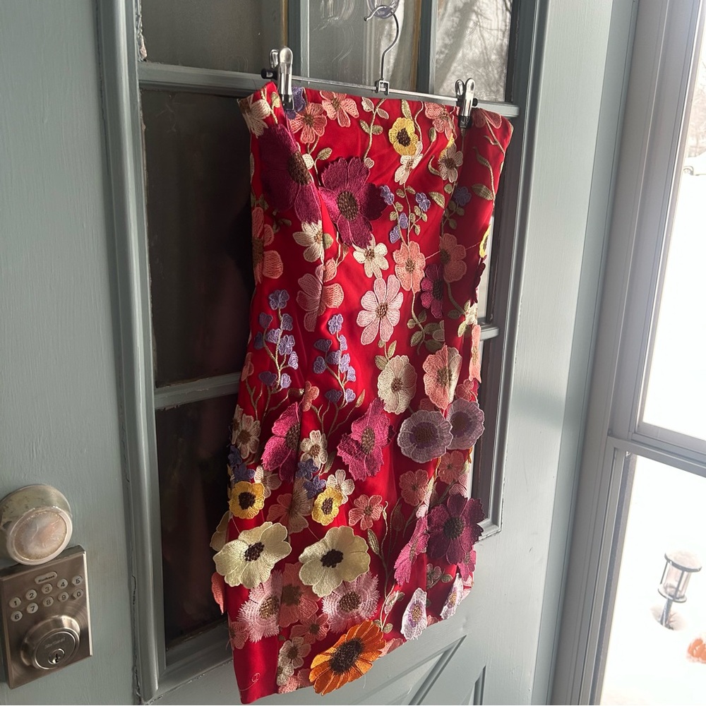 Endless Rose Floral Embroidered Flower Embellished Strapless Red Mini Dress S - Picture 3 of 11